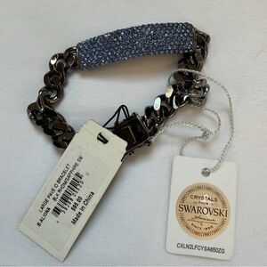 B Allioma Pavé ID Bracelet Black Rhodium Blue Swarovski Crystals